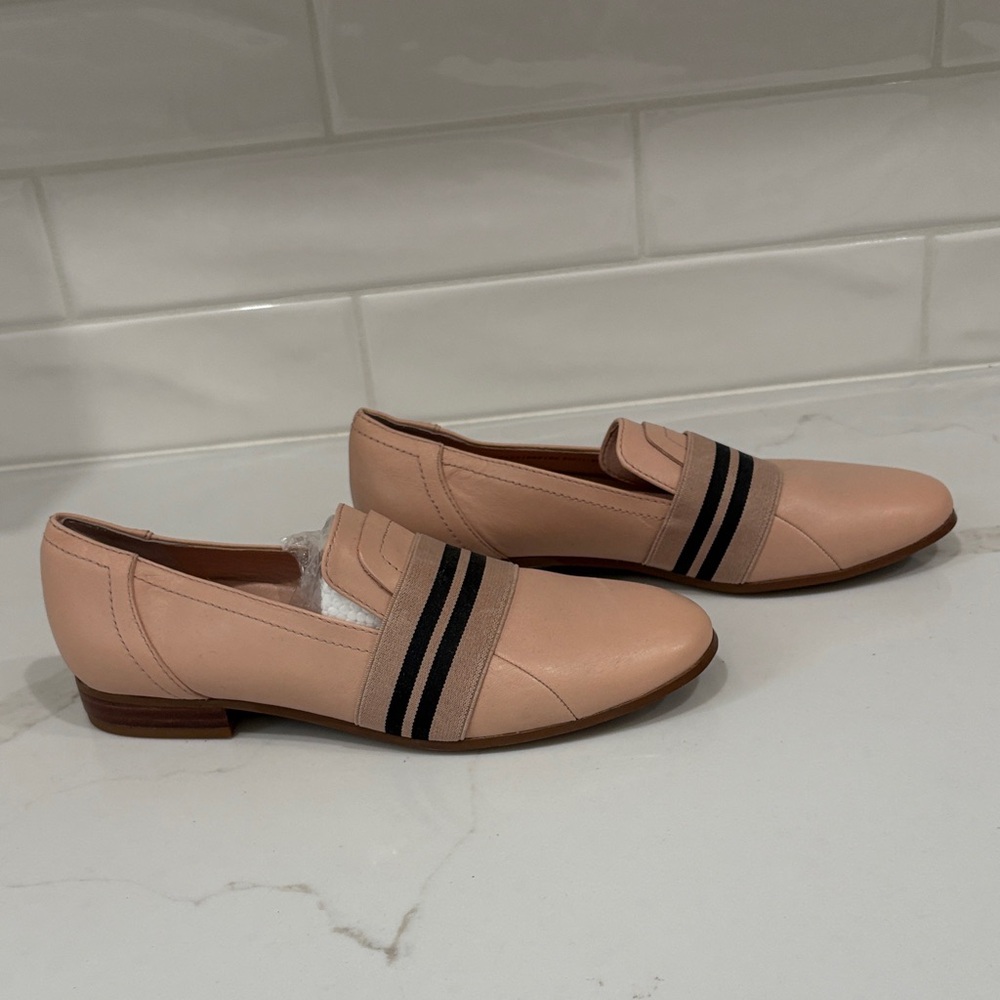 Franco Sarto Blush Pink Loafers with Black Stripes
